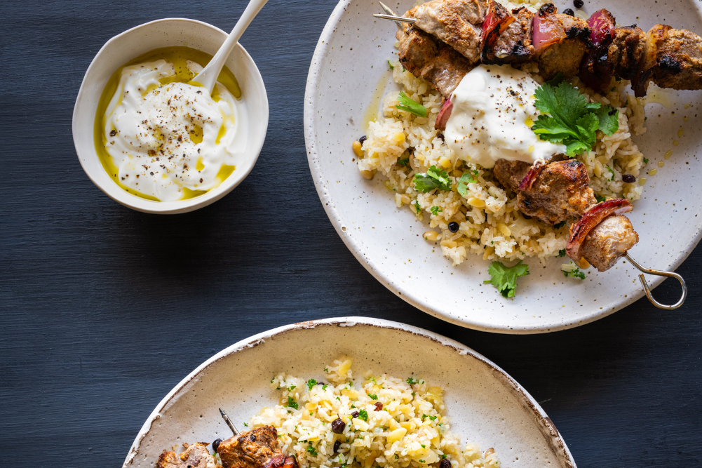 Turkish Style Lamb Kebabs With Rice Pilaf