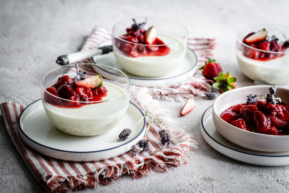 Coconut Panna Cotta With Strawberry Lavender Compote