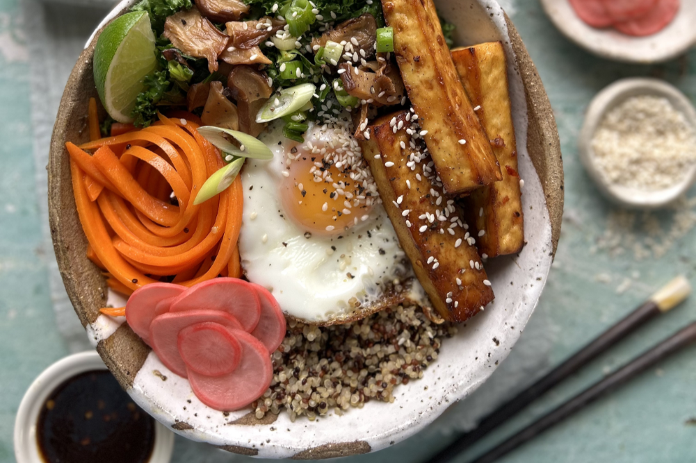 Vegetarian Bibimbap with Quick Pickled Radish